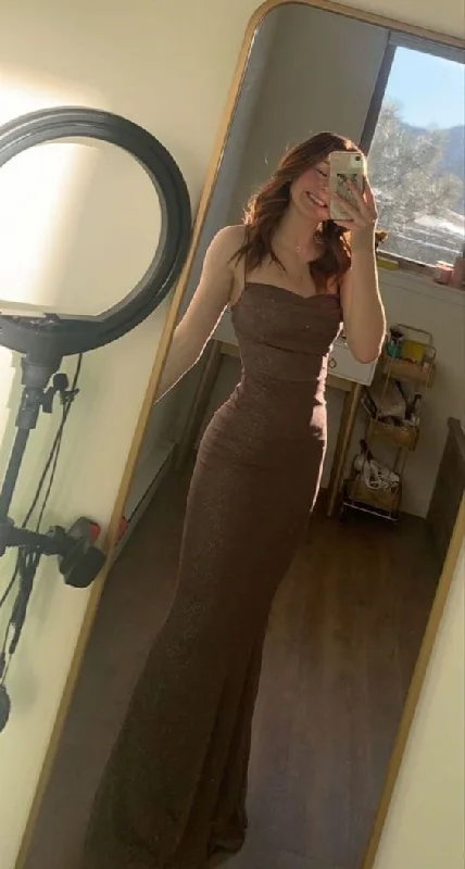 Brown Straps Mermaid Long Prom Dress Evening Party Dress, DP2975 Tunics Practical durable