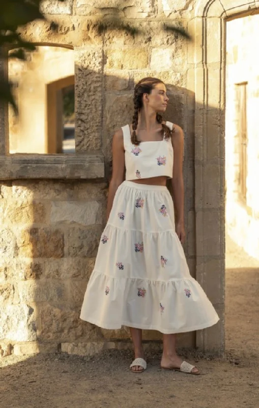 Stevie Embroidered Skirt Set satin skirt smooth