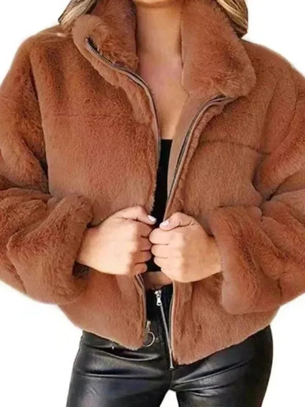 Cozy Loose Women Crop Fleece Jacket Belted Jacket Elasticated Jacket Padded Jacket