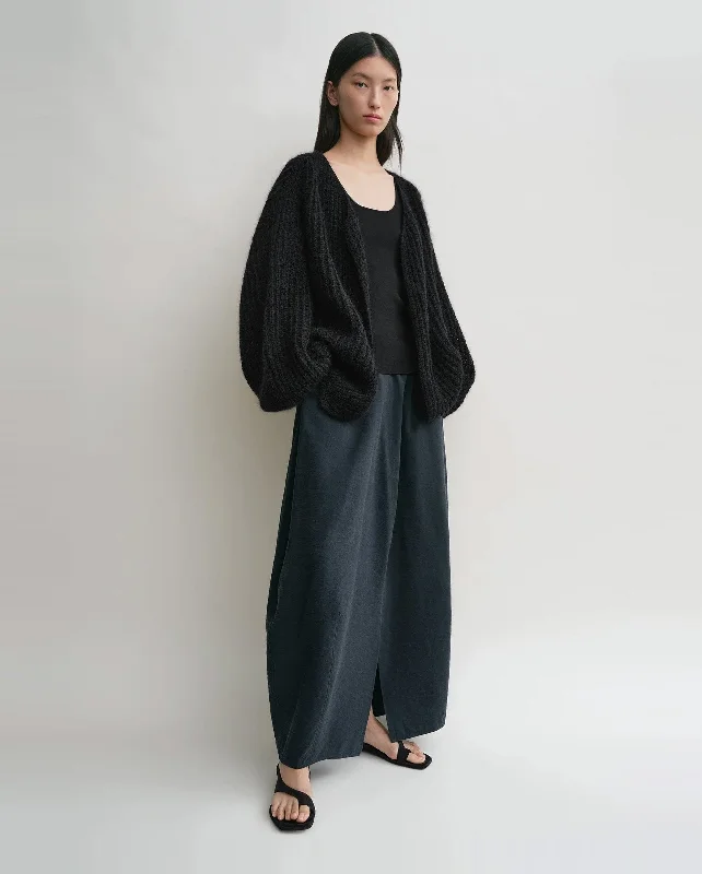 PUFFED CARDIGAN / BLACK Elasticated Padded Insulated