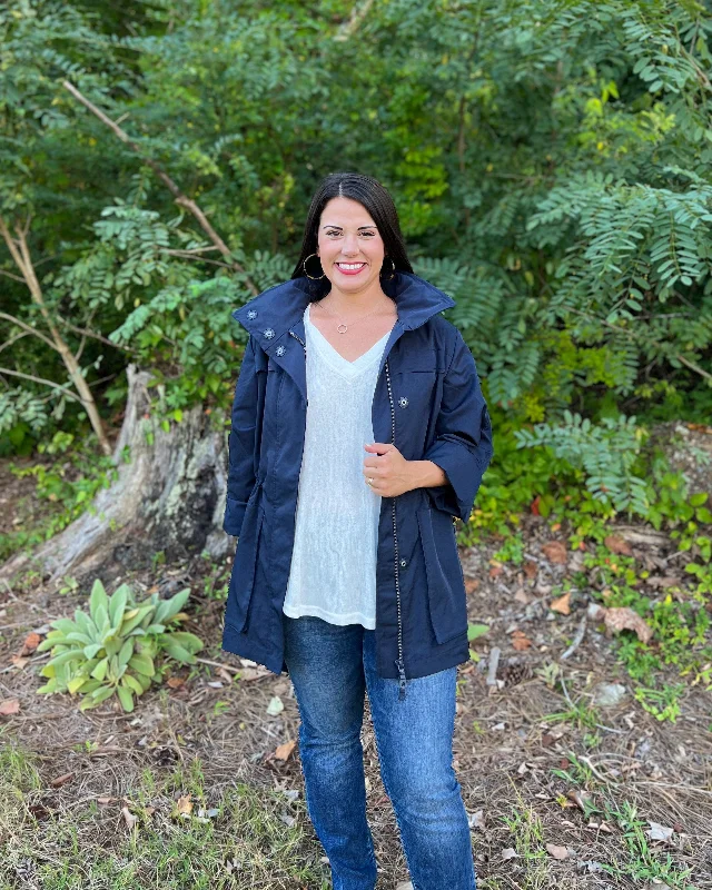 FINAL SALE Anorak Jacket - Midnight Navy Welt Pockets Slit Pockets Flap Pockets
