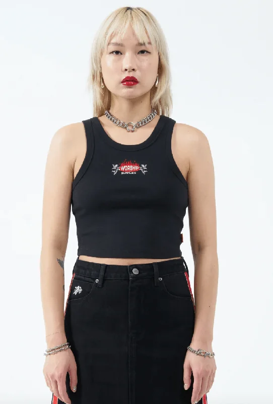 WORSHIP SUPPLIES HOT PLATE CURVE TANK - BLACK cutout tank top