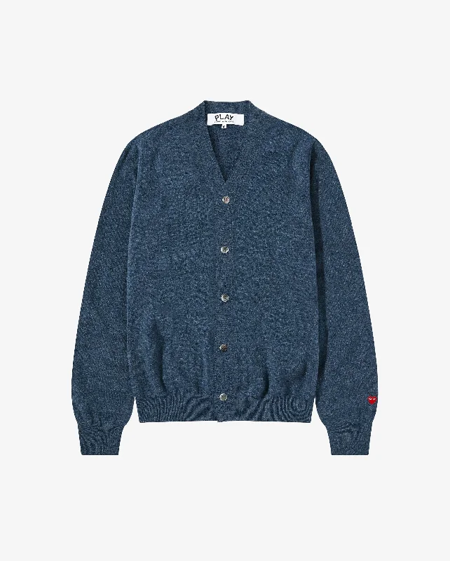 N092 UNISEX SMALL RED HEART CARDIGAN / NAVY Mesh Fabric Canvas Fabric Denim Fabric