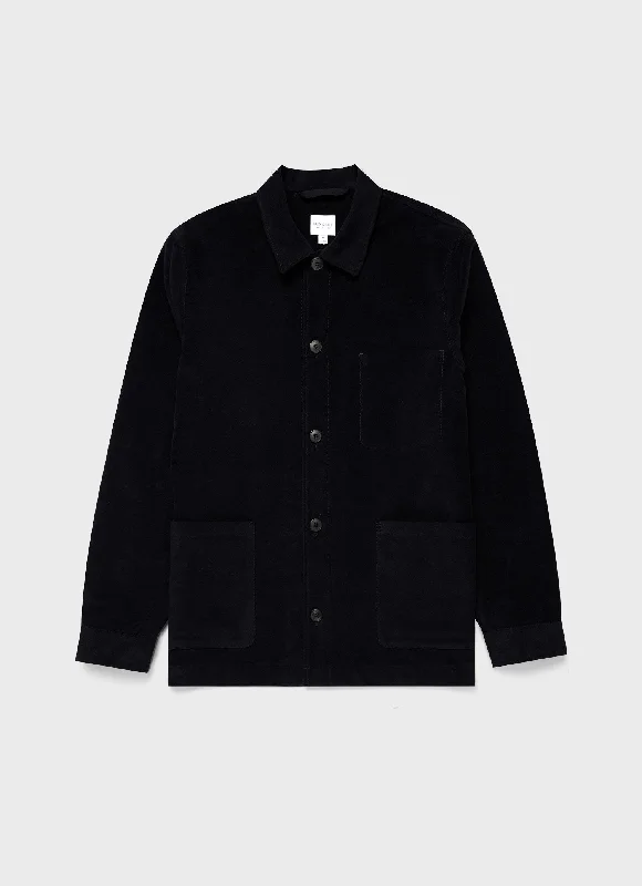 Men's Moleskin Twin Pocket Jacket in Navy Stand-Up Collar Roll-Neck Collar Turtle Neck