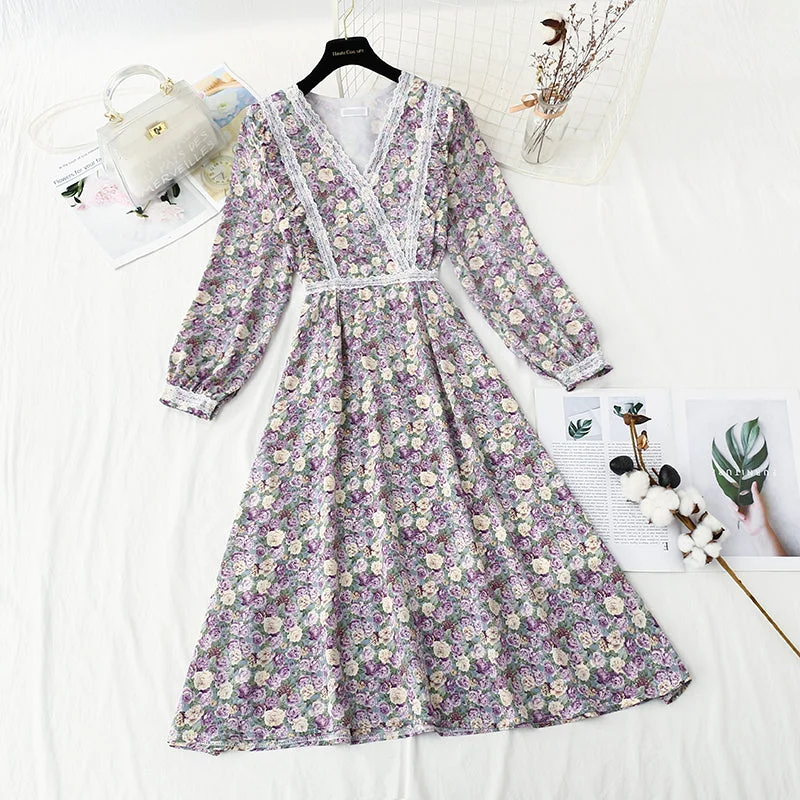 New Chiffon print lace stitching fairy temperament small skirt  4851 cashmere skirt soft