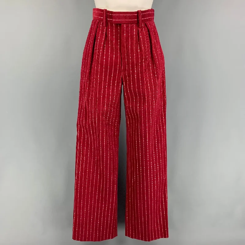 MARC JACOBS RUNWAY Spring 2020 Size 00 Burgundy Cotton Lurex Corduroy Crystal Wide Leg Dress Pants Casual Track Pants