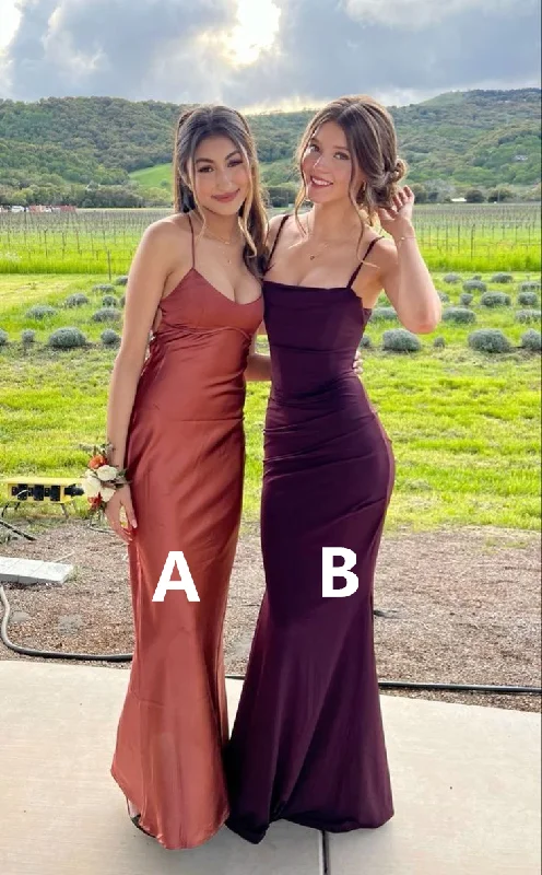 Rust Red Straps Satin Mermaid Long Party Dress Elegant Evening Gown, DP3347 Tunics Favorite customer