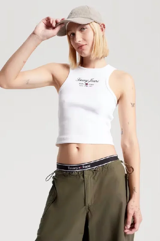 TOMMY JEANS TJW SP CROP ESS LOGO 2 TANK - WHITE cropped tank top