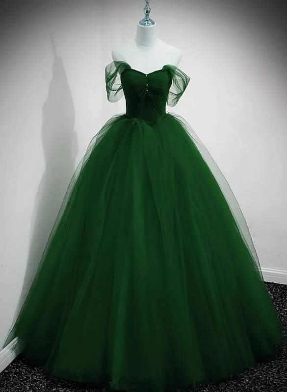 Green Tulle Beaded Sweetheart Long Party Dress, Green A-line Prom Dress Evening Dress Tunics Recommended stylist