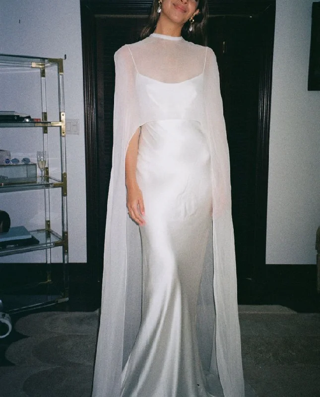 White Open Back Mermaid Long Party Dress Light Wedding Dress, DP3444 Tunics Exclusive limited