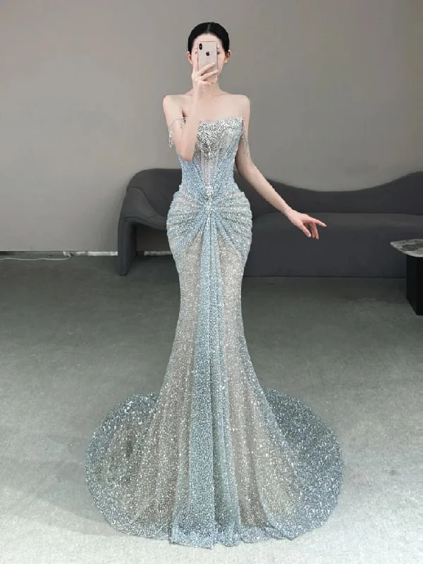 Stunning Off Shoulder Mermaid Beading Long Party Dress Evening Gown, DP4158 Tunics Business professional
