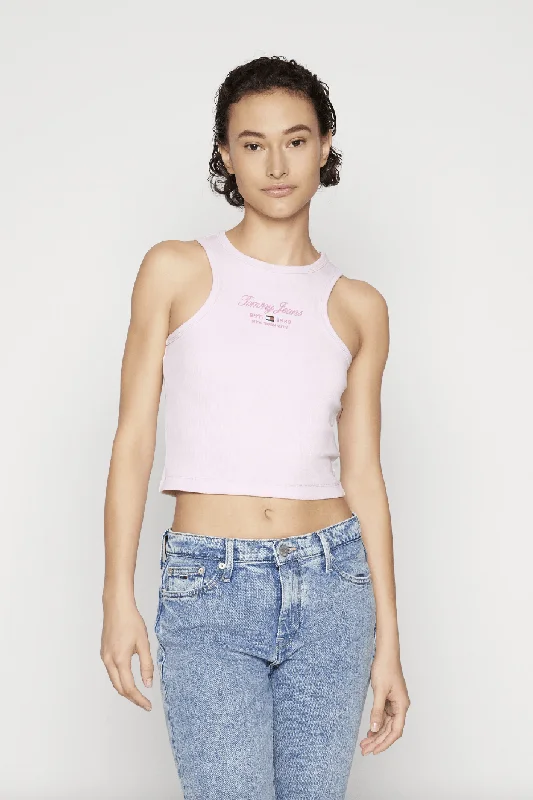 TOMMY JEANS TJW SP CROP ESS LOGO 2 TANK - FRENCH ORCHID sheer tank top