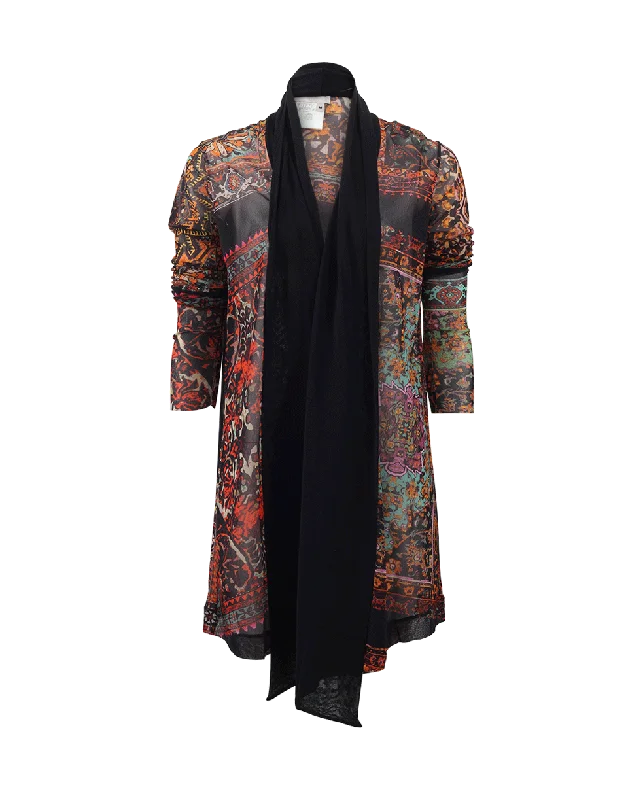 Draped Front Print Cardigan Tailored Straight A-Line