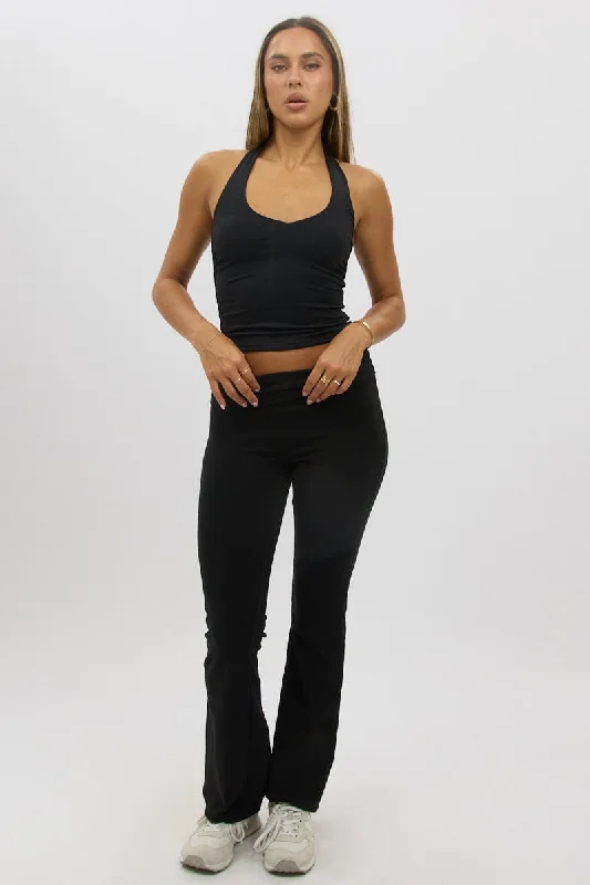 Black Flare Leg Pants Lightweight Jogger Pants