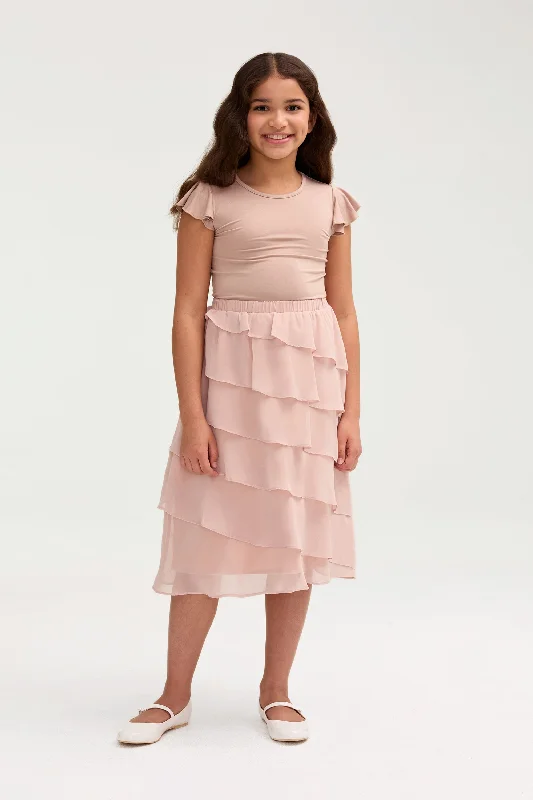 Tasnima Tiered Chiffon Skirt & Top Set (Girls) mini skirt trendy