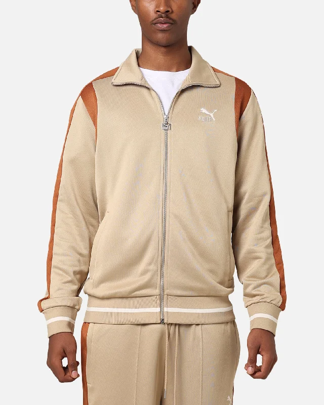 Puma For The Fanbase T7 Track Jacket Prairie Tan Knit Fabric Woven Fabric Fleece Fabric Puma For The Fanbase T7 Track Jacket Prairie Tan Knit Fabric Woven Fabric Fleece Fabric