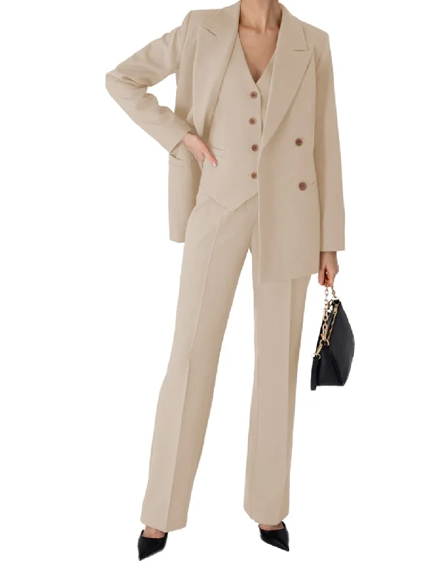 Women Suit 3 Piece Stylish Slim Fit Peak Lapel Biazer（Blazer+Vest+Pants） Comfy High-Waist Jeans
