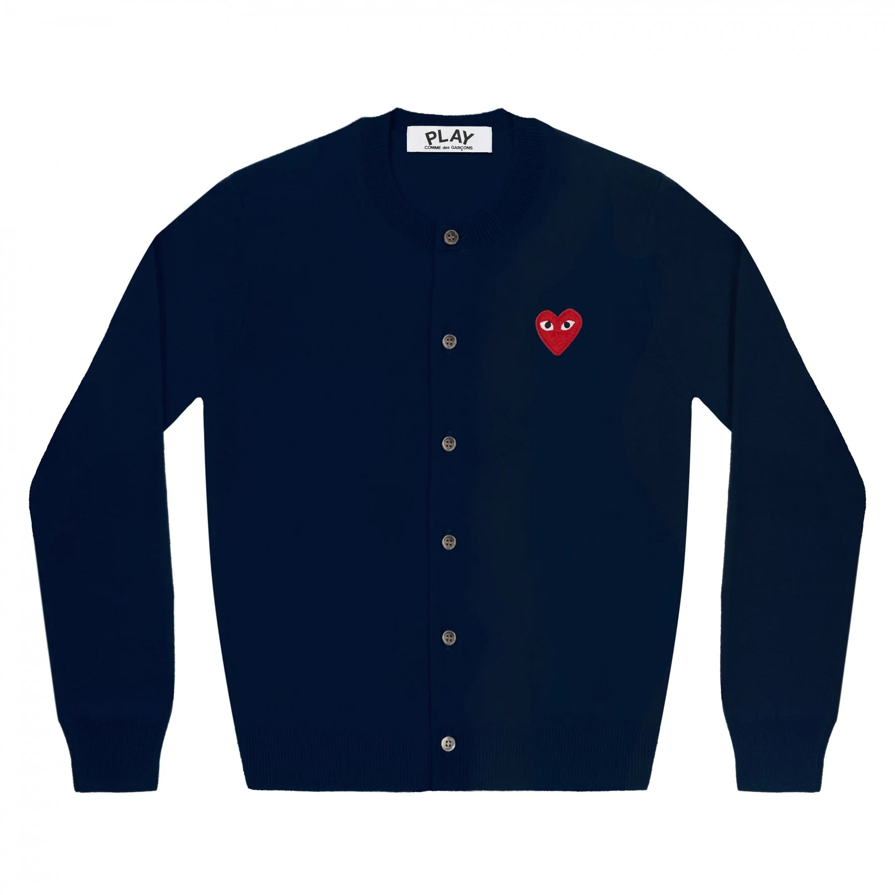 Womens Comme Des Garcons Play Knit Navy Cardigan Zippered Front Buttoned Front Snap Front