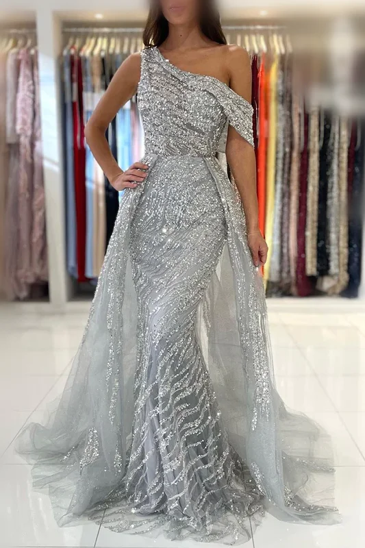 One Shoulder Mermaid Beading Long Prom Dress Formal Party Dress,DP1470 Tunics Winter warm