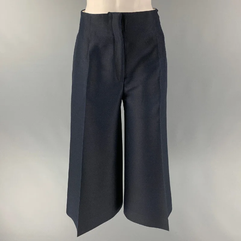 CELINE Size 4 Navy Wool &  Silk Solid Wide Leg Dress Pants Comfy High-Waist Jeans