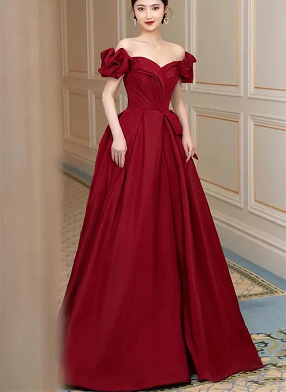 Wine Red Sweetheart A-line Long Party Dress, Wine Red Simple Prom Dress Evening Dress Tunics Luxurious high-end