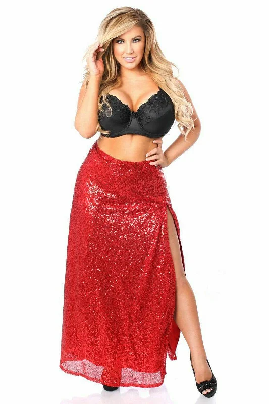 Top Drawer Long Red Sequin Skirt chiffon skirt lightweight