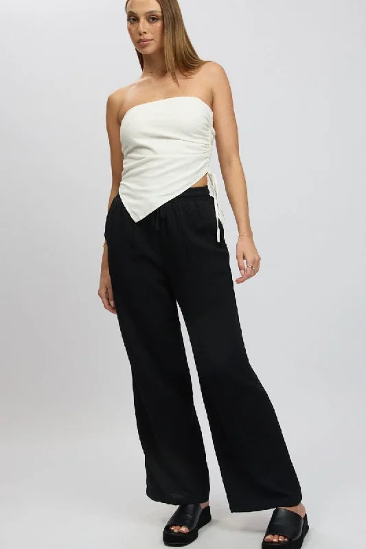 Black Wide Leg Pants Elasticated Waist Casual Skinny Fit Pants