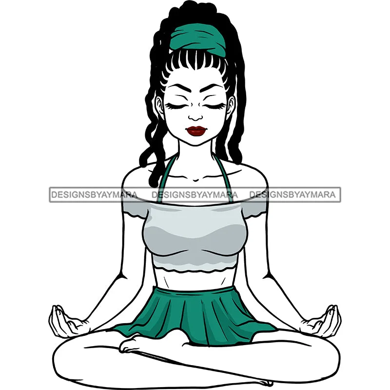 Black Woman Dreads Dreadlocs Yoga Teal Turquoise Headband Skirt No Shoes Relax Legs Crossed Eyes Closed Hands Open Exercise Transparent Clipart Graphic  Skillz JPG PNG  Clipart Cricut Silhouette Cut Cutting leather skirt refined