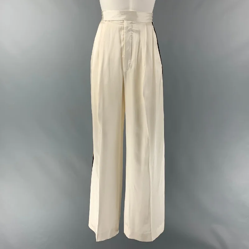 CELINE Size 2 Cream Multi-Color Silk Stripe Wide Leg Dress Pants Stylish Slim Trousers