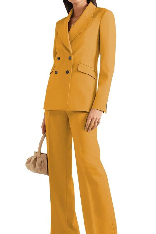 Business Casual Womens Suit 2 Piece Double Breasted Peak Lapel Blazer (Blazer+Pants) Soft Stretch Pants
