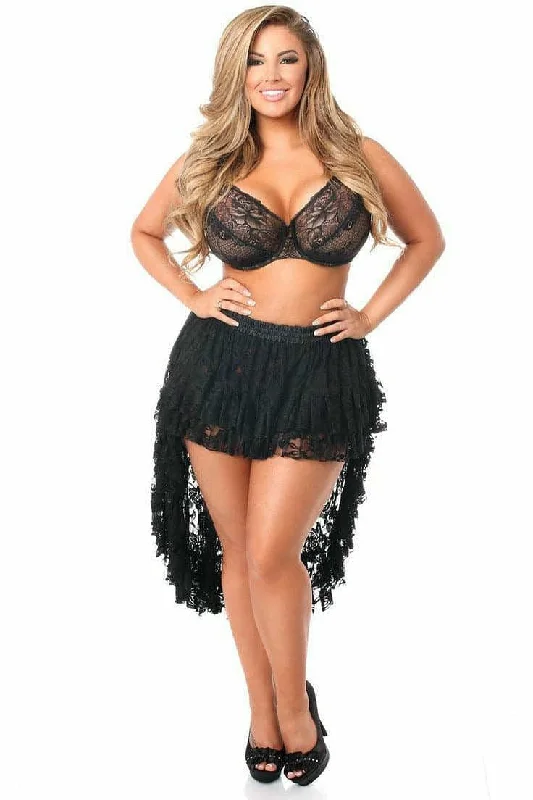 Black Lace High Low Lace Skirt elastic waist skirt