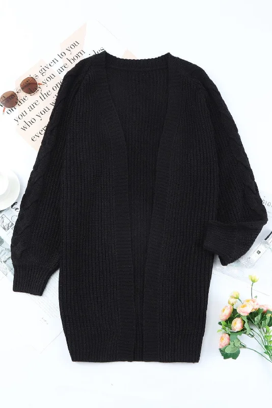 Cozy Cable Knit Long Cardigan Transparent Opaque Sheer