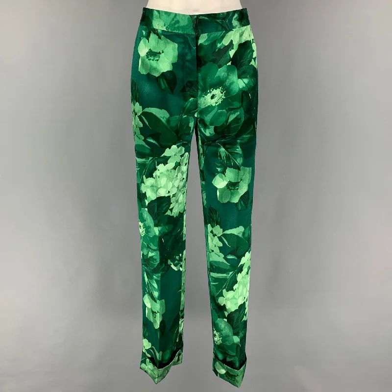 DOLCE & GABBANA Size S Green Silk Floral Cropped Dress Pants Trendy Palazzo Pants