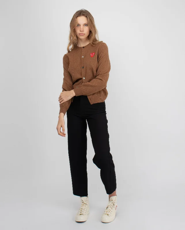 N075 DOUBLE RED HEART CARDIGAN / BROWN Lightweight Heavyweight Midweight