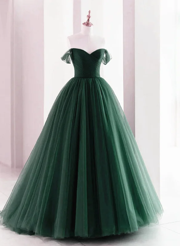 Dark Green Off Shoulder Sweetheart Long Party Dress, Dark Green Sweet 16 Dress Tunics Chic fashionable
