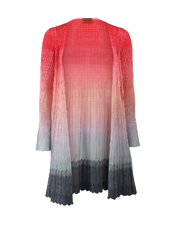 Pleated Ombre Cardigan Chenille Blend Fleece Blend Nylon Blend