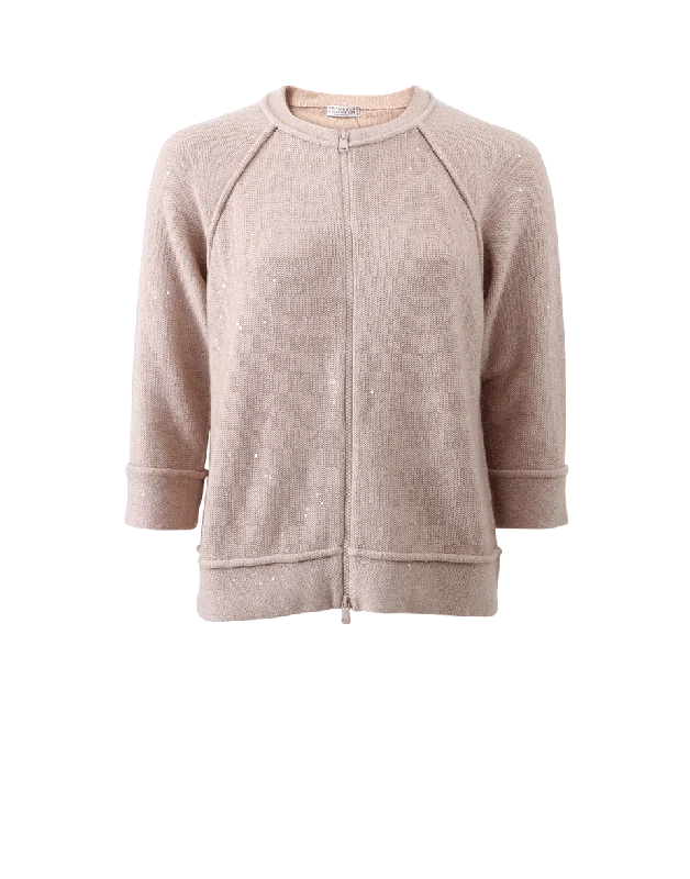 Paillette Zip Cardigan Zippered Front Buttoned Front Snap Front