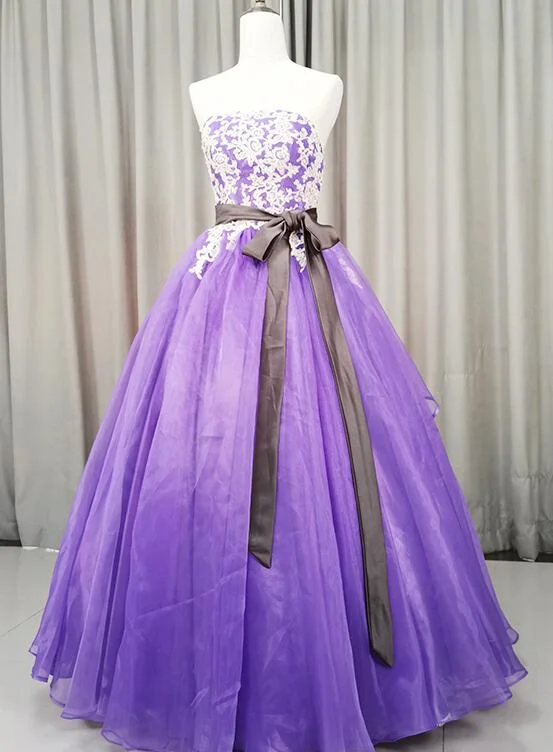 Charming Handmade Organza Purple Sweet 16 Gown, Party Dress Tunics Distressed trendy
