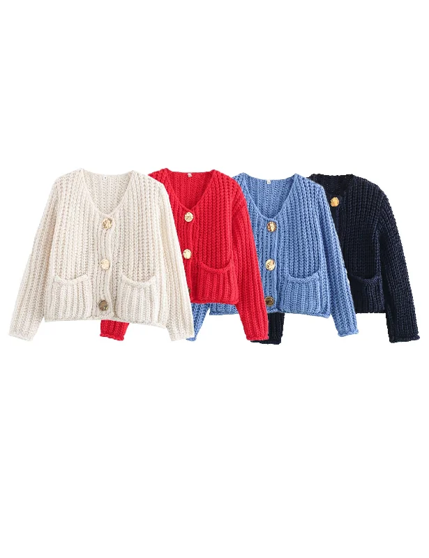 Ladies Trendy Solid Color Chunky Cardigan SKT4637 Cable Knit Ribbed Knit Lace Knit