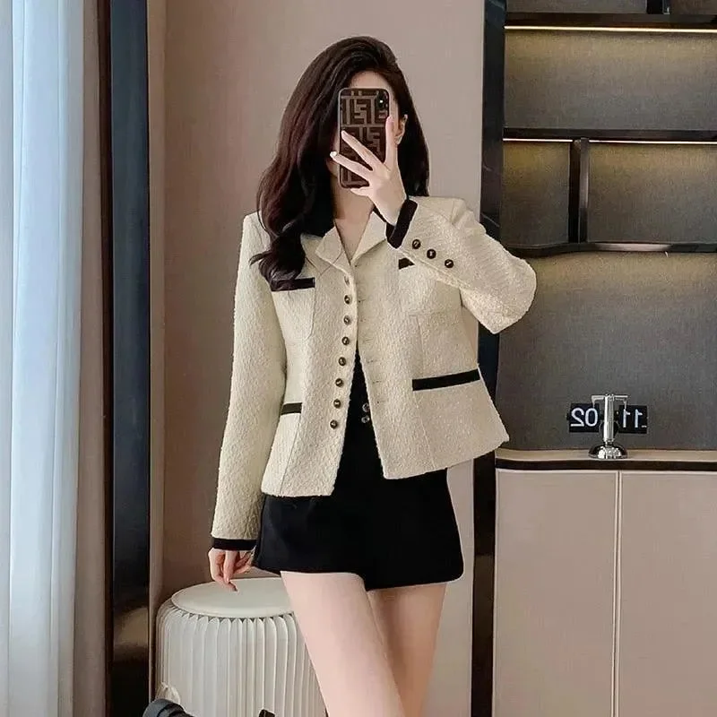 Chic Double Pocket Tweed Jacket Women Satin Jacket Silk Jacket Chiffon Jacket