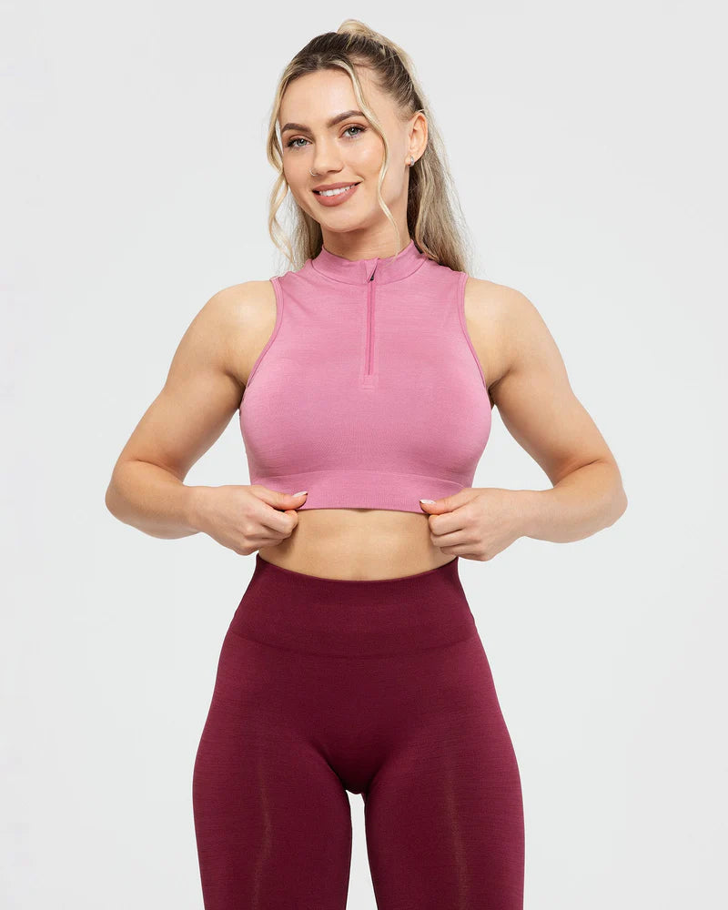 DEFINE SEAMLESS HALF ZIP CROP TANK | HEATHER ROSE sequin tank top