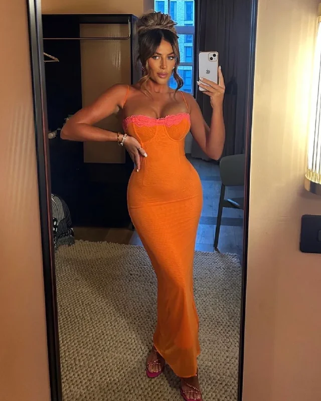 Sexy Orange Spaghetti Straps Lace Mermaid Long Party Dress, DP2200 Tunics Vintage classic