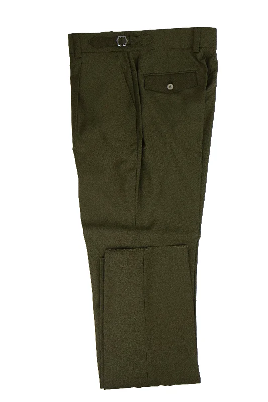 Olive Semi-Wide Leg Wool Marbella Dress Pant by Tiglio Lux Stylish Paperbag Waist Pants