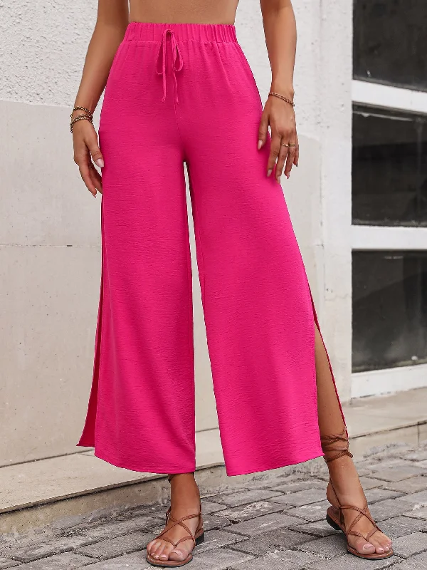 High Waist Slit Wide Leg Pants Trendy Velvet Pants