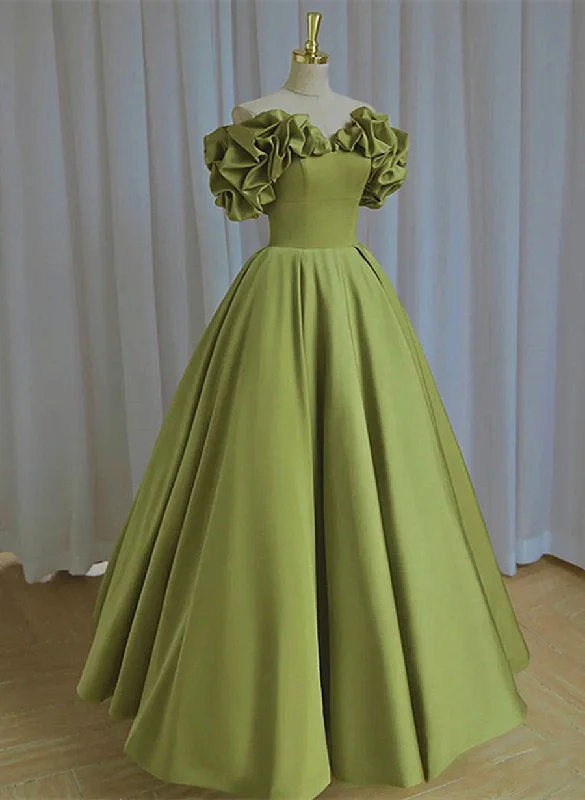 Green Satin Long Off Shoulder Lace-up Party Dress, Green Formal Dress Tunics Stylish modern