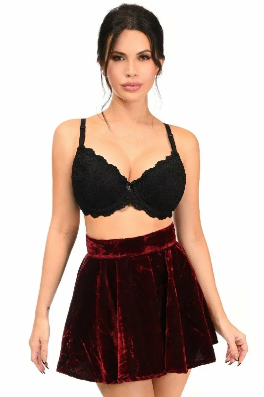 Dark Red Crushed Velvet Skirt velvet skirt glossy