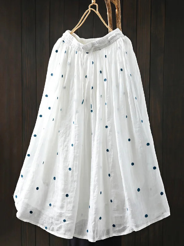 Women Summer Dot A-Shape 100%Ramie Skirt cashmere skirt soft