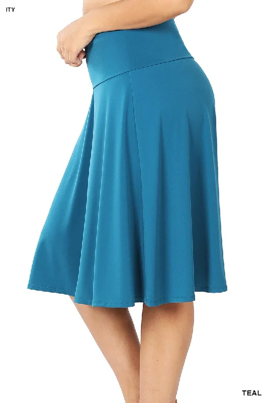 Plus Size Fold Over A-line Skirt in Teal lace skirt intricate