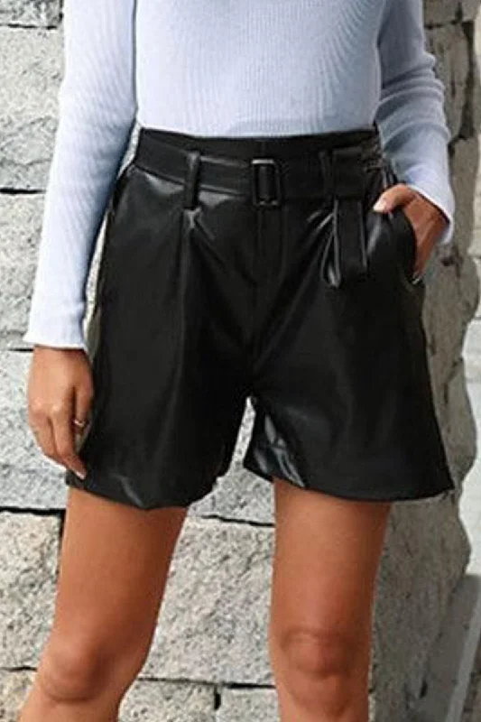 LEATHER CASUAL SHORT PANTS WITH SIDE POCKETS Formal Linen Trousers