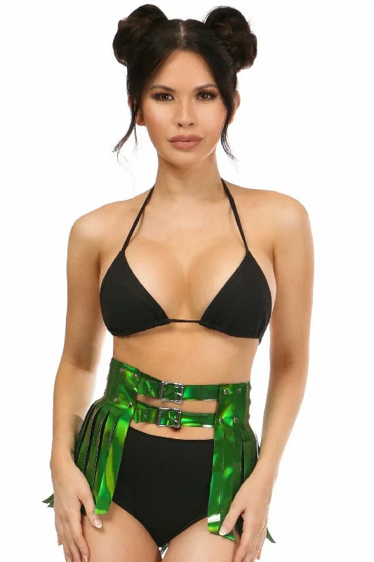 Green Holo Fringe Skirt denim skirt fashionable